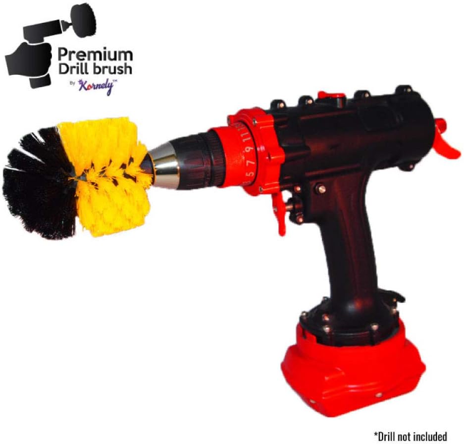 Kornely Premium Drill Brush Professional – Medium-Soft 8.5 cm Yellow | Scratch-Free Cleaning Brush for Tile, Grout, Bathtub, Shower, Fibreglass and Ceramic Surfaces