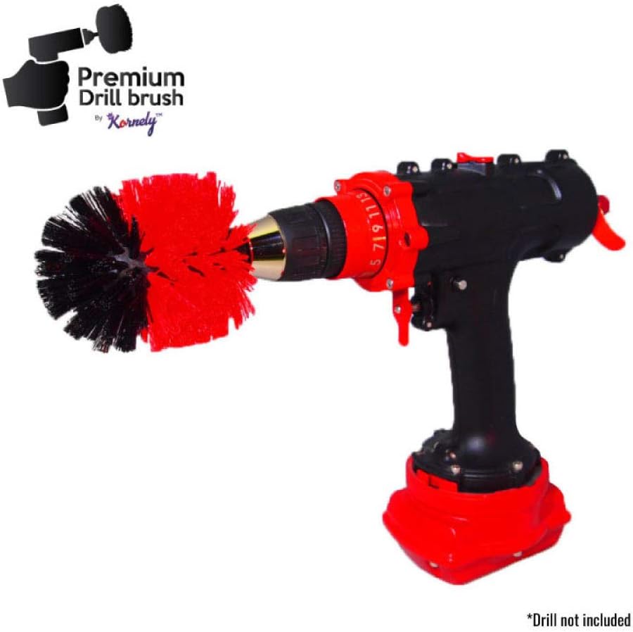 Kornely Premium Drill Brush Professional – Stiff 8.5 cm Red | Scratch-Free Outdoor Cleaning Brush for Patio Bricks, Decking, Garden Tools, Lawn Mowers, Bicycles, Car Wheels, Pool Tiles and Boat Hulls