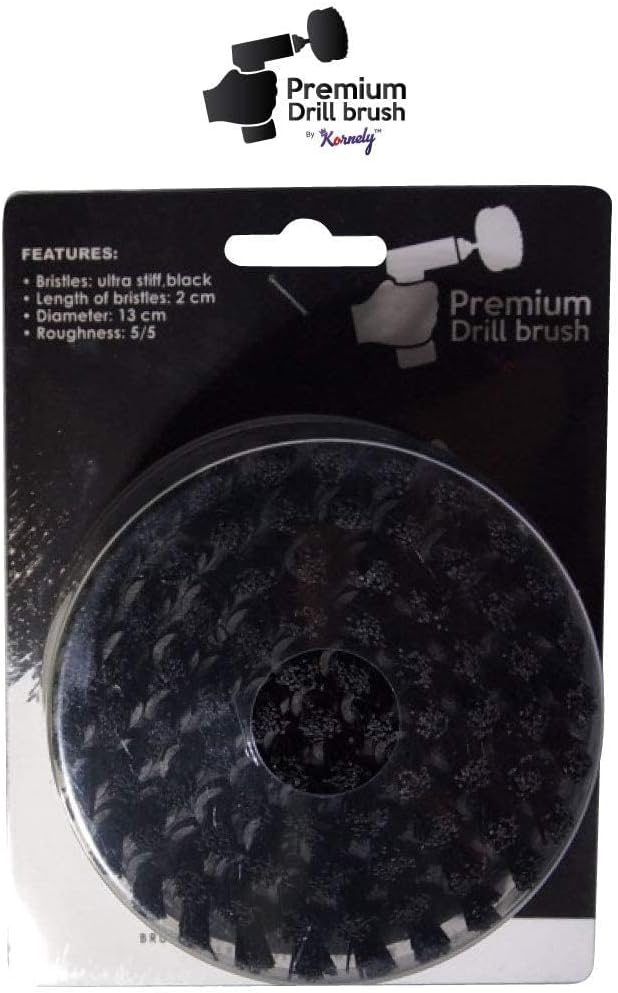 Kornely Premium Drill Brush Professional – Ultra-Stiff 13 cm Black | Scratch-Free Heavy Duty Cleaning Brush for Concrete, Brick, Stone, Metal, Masonry, Garage, BBQ Grills, Rust and Construction Tools