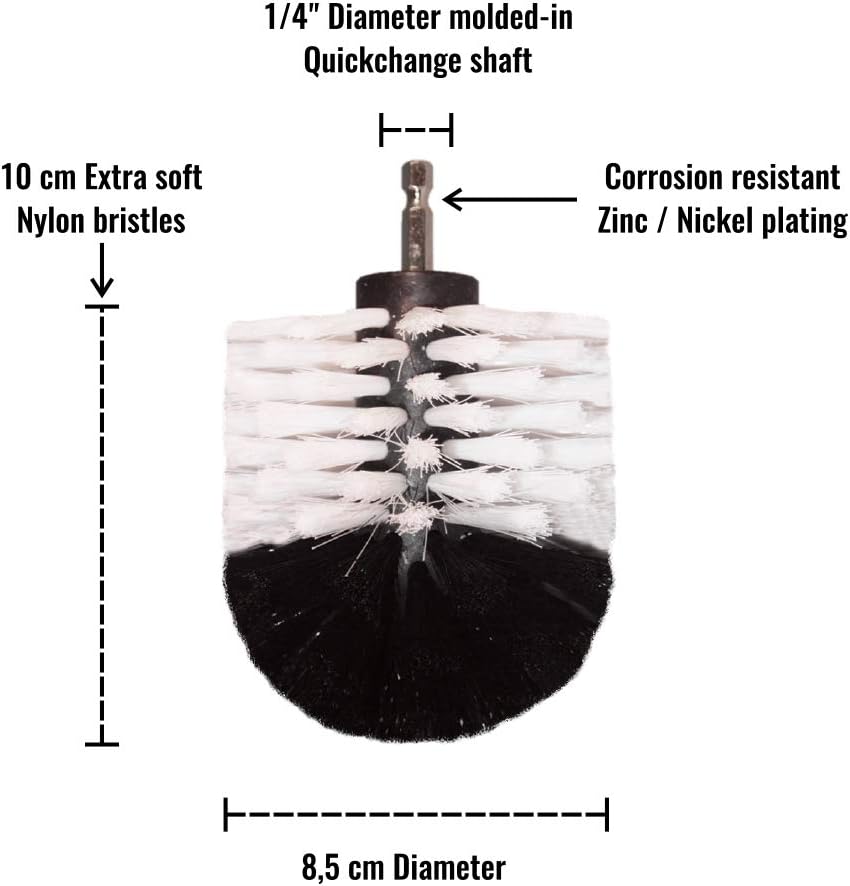 Kornely Premium Drill Brush Professional – Extra-Soft 8.5 cm White | Scratch-Free Cleaning Brush for Carpet, Upholstery, Leather Seats, Glass, Furniture and Car Interior