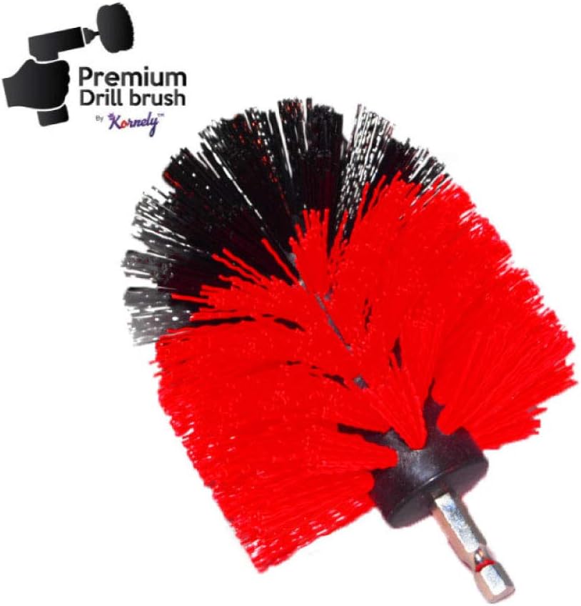Kornely Premium Drill Brush Professional – Stiff 8.5 cm Red | Scratch-Free Outdoor Cleaning Brush for Patio Bricks, Decking, Garden Tools, Lawn Mowers, Bicycles, Car Wheels, Pool Tiles and Boat Hulls