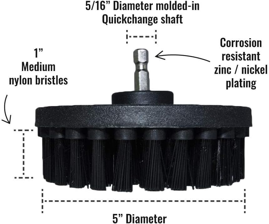 Kornely Premium Drill Brush Professional – Ultra-Stiff 13 cm Black | Scratch-Free Heavy Duty Cleaning Brush for Concrete, Brick, Stone, Metal, Masonry, Garage, BBQ Grills, Rust and Construction Tools