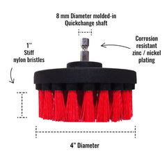 Kornely Premium Drill Brush Professional – Stiff 10 cm Red | Scratch-Free Outdoor Cleaning Brush for Patio Bricks, Decking, Garden Tools, Lawn Mowers, Bicycles, Car Wheels, Pool Tiles and Boat Hulls