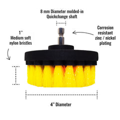 Kornely Premium Drill Brush Professional – Medium-Soft 10 cm Yellow | Scratch-Free Cleaning Brush for Tile, Grout, Bathtub, Shower, Fibreglass and Ceramic Surfaces