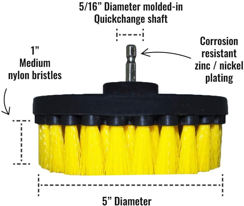 Kornely Premium Drill Brush Professional – Medium-Soft 5-Piece Kit (13/10 / 8.5/5 cm Brushes + 15 cm Extension) | Scratch-Free Cleaning Brush for Tile, Grout, Bath, Shower, Fibreglass, Ceramic