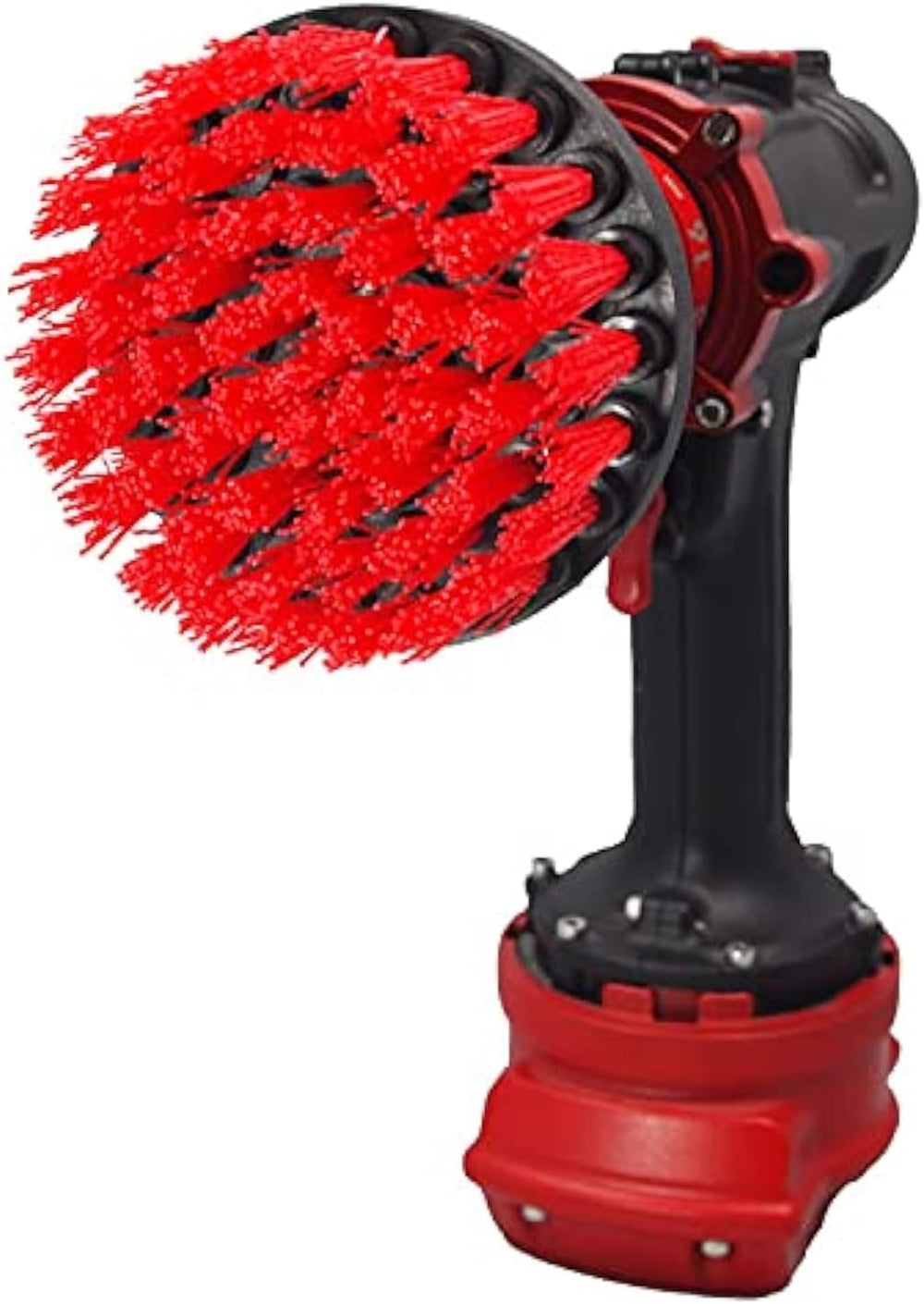 Kornely Premium Drill Brush Professional – Stiff 10 cm Red | Scratch-Free Outdoor Cleaning Brush for Patio Bricks, Decking, Garden Tools, Lawn Mowers, Bicycles, Car Wheels, Pool Tiles and Boat Hulls