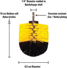 Kornely Premium Drill Brush Professional – Medium-Soft 8.5 cm Yellow | Scratch-Free Cleaning Brush for Tile, Grout, Bathtub, Shower, Fibreglass and Ceramic Surfaces