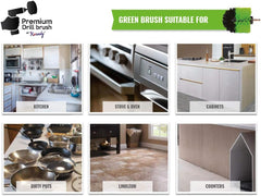 Kornely Premium Drill Brush Professional – Medium-Stiff 8.5 cm Green | Scratch-Free Kitchen Cleaning Brush for Ovens, Hobs, Worktops, Floor Tiles, Linoleum, Cupboard Doors and Greasy Cookware