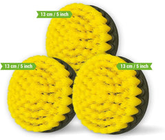 Kornely Premium Drill Brush Professional – Medium-Soft 13 cm Yellow Set of 3 | Scratch-Free Cleaning Brush for Tile, Grout, Bathtub, Shower, Fibreglass and Ceramic Surfaces