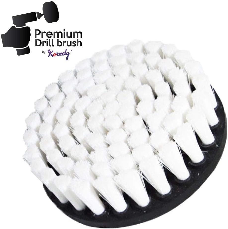Kornely Premium Drill Brush Professional – Extra-Soft 13 cm White 3-Piece Set | Scratch-Free Cleaning Brush for Carpet, Upholstery, Leather Seats, Glass, Furniture and Car Interior