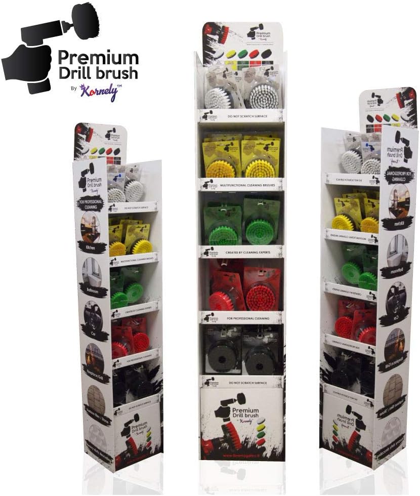 Kornely Premium Drill Brush Professional – Medium-Stiff 5-Piece Kit (13/10 / 8.5/5 cm Brushes + 15 cm Extension) | Scratch-Free Kitchen Cleaning Brush for Ovens, Hobs, Floor Tiles and Linoleum