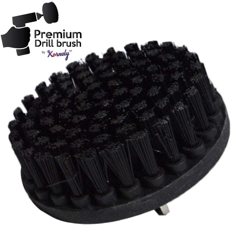Kornely Premium Drill Brush Professional – Ultra-Stiff 13 cm Black | Scratch-Free Heavy Duty Cleaning Brush for Concrete, Brick, Stone, Metal, Masonry, Garage, BBQ Grills, Rust and Construction Tools
