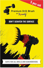 Kornely Premium Drill Brush Professional – Medium-Soft 5-Piece Kit (13/10 / 8.5/5 cm Brushes + 15 cm Extension) | Scratch-Free Cleaning Brush for Tile, Grout, Bath, Shower, Fibreglass, Ceramic