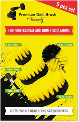 Kornely Premium Drill Brush Professional – Medium-Soft 5-Piece Kit (13/10 / 8.5/5 cm Brushes + 15 cm Extension) | Scratch-Free Cleaning Brush for Tile, Grout, Bath, Shower, Fibreglass, Ceramic