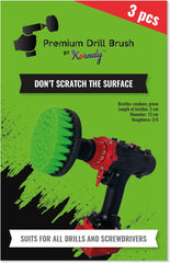 Kornely Premium Drill Brush Professional – Medium-Stiff 13 cm Green Set of 3 | Scratch-Free Kitchen Cleaning Brush for Ovens, Hobs, Worktops, Floor Tiles, Linoleum and Greasy Cookware