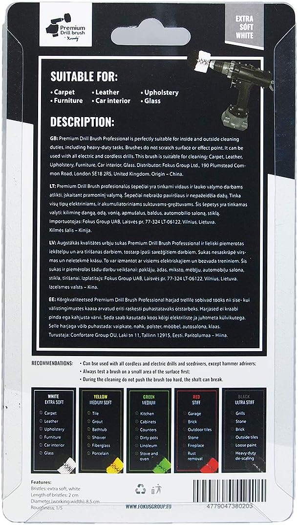 Kornely Premium Drill Brush Professional – Extra-Soft 8.5 cm White | Scratch-Free Cleaning Brush for Carpet, Upholstery, Leather Seats, Glass, Furniture and Car Interior