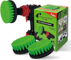 Kornely Premium Drill Brush Professional – Medium-Stiff 13 cm Green Set of 3 | Scratch-Free Kitchen Cleaning Brush for Ovens, Hobs, Worktops, Floor Tiles, Linoleum and Greasy Cookware