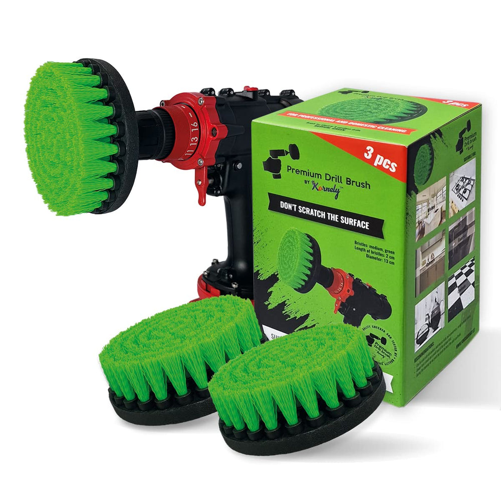 Kornely Premium Drill Brush Professional – Extra-Soft 13 cm White 3-Piece Set | Scratch-Free Cleaning Brush for Carpet, Upholstery, Leather Seats, Glass, Furniture and Car Interior