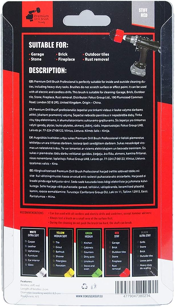 Kornely Premium Drill Brush Professional – Stiff 8.5 cm Red | Scratch-Free Outdoor Cleaning Brush for Patio Bricks, Decking, Garden Tools, Lawn Mowers, Bicycles, Car Wheels, Pool Tiles and Boat Hulls