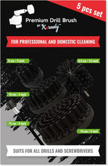 Kornely Premium Drill Brush Professional – Ultra-Stiff Black 5-Piece Set | Scratch-Free Heavy-Duty Cleaning Brushes for Concrete, Brick, Stone, Metal, Garage, BBQ Grills, Rust and Construction Tools