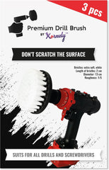 Kornely Premium Drill Brush Professional – Extra-Soft 13 cm White 3-Piece Set | Scratch-Free Cleaning Brush for Carpet, Upholstery, Leather Seats, Glass, Furniture and Car Interior