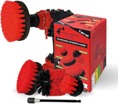 Kornely Premium Drill Brush Professional – Ultra-Stiff 5-Piece Kit (13/10 / 8.5/5 cm Brushes + 15 cm Extension) | Heavy-Duty Cleaning Brush for Concrete, Masonry, Grills, Wheels, Pool and Rust