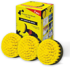 Kornely Premium Drill Brush Professional – Medium-Soft 13 cm Yellow Set of 3 | Scratch-Free Cleaning Brush for Tile, Grout, Bathtub, Shower, Fibreglass and Ceramic Surfaces