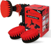 Kornely Premium Drill Brush Professional – Stiff 13 cm Red 3-Piece Set | Scratch-Free Cleaning Brush for Brick, Patio Stone, Decking, Garden Tools, Car Wheels, Pool and Boat Hulls