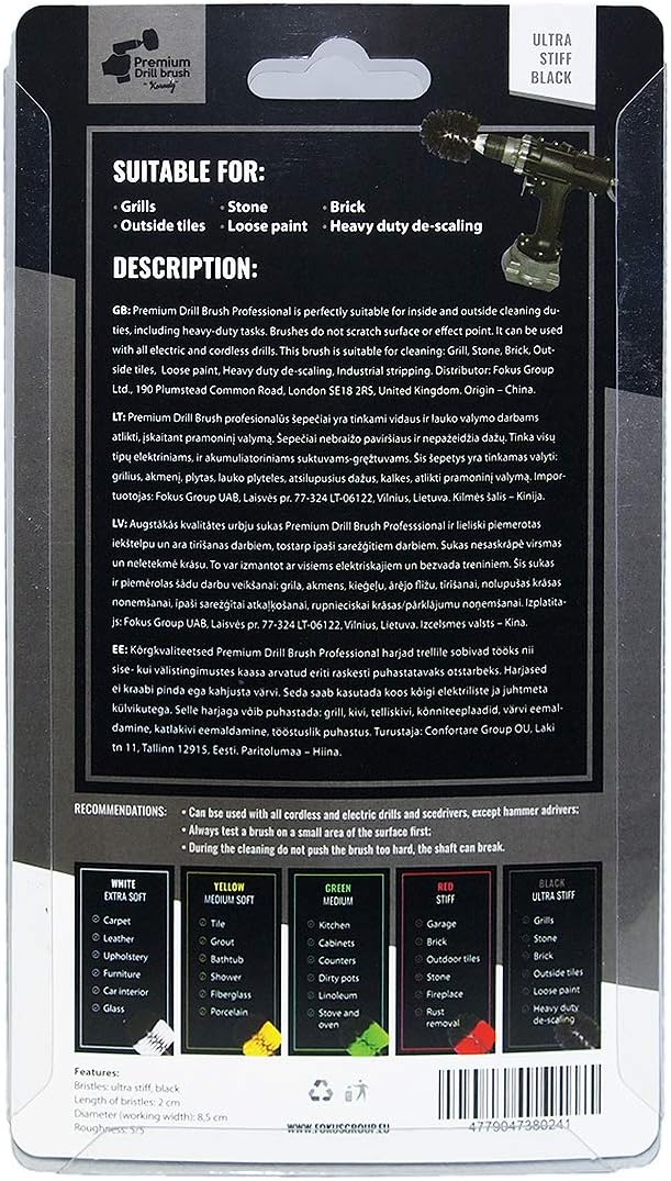 Kornely Premium Drill Brush Professional – Ultra-Stiff 8.5 cm Black | Scratch-Free Heavy-Duty Cleaning Brush for Concrete, Brick, Stone, Metal, Masonry, Garage, BBQ Grills, Rust and Construction Tools