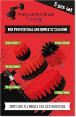 Kornely Premium Drill Brush Professional – Ultra-Stiff 5-Piece Kit (13/10 / 8.5/5 cm Brushes + 15 cm Extension) | Heavy-Duty Cleaning Brush for Concrete, Masonry, Grills, Wheels, Pool and Rust