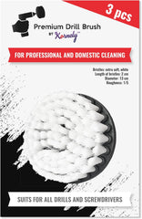 Kornely Premium Drill Brush Professional – Extra-Soft 13 cm White 3-Piece Set | Scratch-Free Cleaning Brush for Carpet, Upholstery, Leather Seats, Glass, Furniture and Car Interior