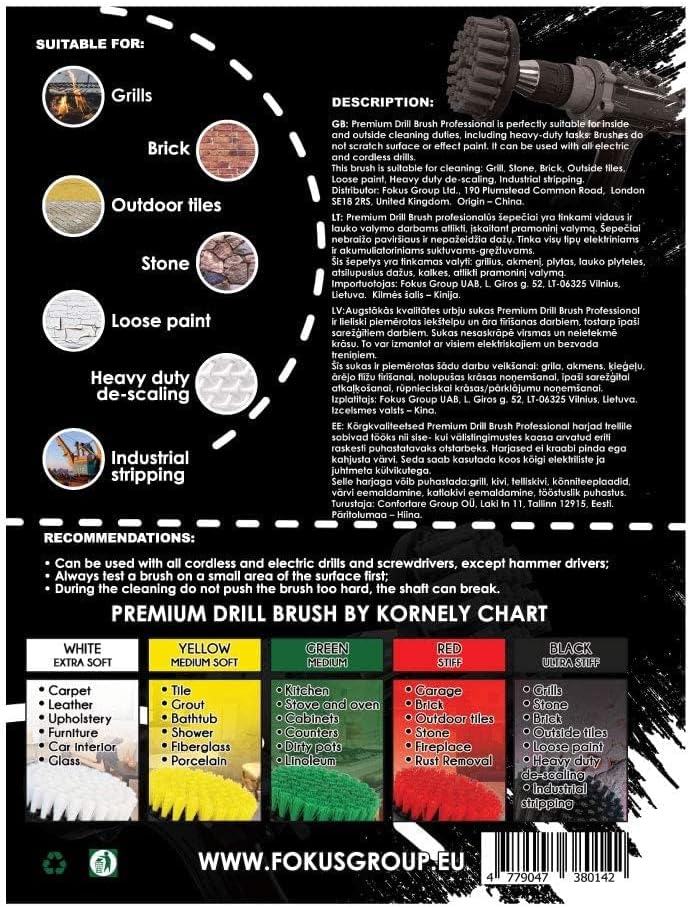 Kornely Premium Drill Brush Professional – Ultra-Stiff 13 cm Black | Scratch-Free Heavy Duty Cleaning Brush for Concrete, Brick, Stone, Metal, Masonry, Garage, BBQ Grills, Rust and Construction Tools