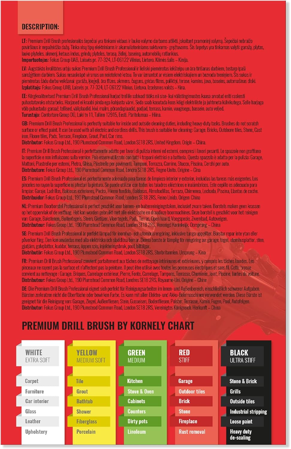 Kornely Premium Drill Brush Professional – Ultra-Stiff 5-Piece Kit (13/10 / 8.5/5 cm Brushes + 15 cm Extension) | Heavy-Duty Cleaning Brush for Concrete, Masonry, Grills, Wheels, Pool and Rust