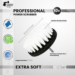 Kornely Premium Drill Brush Professional – Extra-Soft 13 cm White | Scratch-Free Cleaning Brush for Carpet, Upholstery, Leather Seats, Glass, Furniture and Car Interior