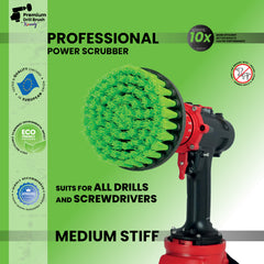 Kornely Premium Drill Brush Professional – Medium-Stiff 13 cm Green | Scratch-Free Kitchen Cleaning Brush for Ovens, Hobs, Worktops, Floor Tiles, Linoleum, Cupboard Doors and Greasy Cookware