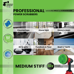Kornely Premium Drill Brush Professional – Medium-Stiff 8.5 cm Green | Scratch-Free Kitchen Cleaning Brush for Ovens, Hobs, Worktops, Floor Tiles, Linoleum, Cupboard Doors and Greasy Cookware