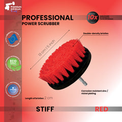 Kornely Premium Drill Brush Professional – Stiff 13 cm Red | Scratch-Free Outdoor Cleaning Brush for Patio Bricks, Decking, Garden Tools, Lawn Mowers, Bicycles, Car Wheels, Pool Tiles and Boat Hulls