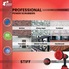 Kornely Premium Drill Brush Professional – Stiff 8.5 cm Red | Scratch-Free Outdoor Cleaning Brush for Patio Bricks, Decking, Garden Tools, Lawn Mowers, Bicycles, Car Wheels, Pool Tiles and Boat Hulls