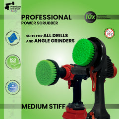 Kornely Premium Drill Brush Professional– 2in1 for Drill & Angle Grinder Medium-Stiff 10cm Green | Scratch-Free Kitchen Cleaning Brush for Ovens, Hobs, Worktops, Floor Tiles, Cupboard Doors, Cookware