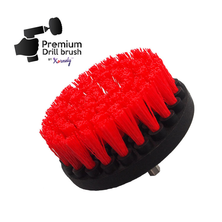 Kornely Premium Drill Brush Professional – Stiff 10 cm Red | Scratch-Free Outdoor Cleaning Brush for Patio Bricks, Decking, Garden Tools, Lawn Mowers, Bicycles, Car Wheels, Pool Tiles and Boat Hulls