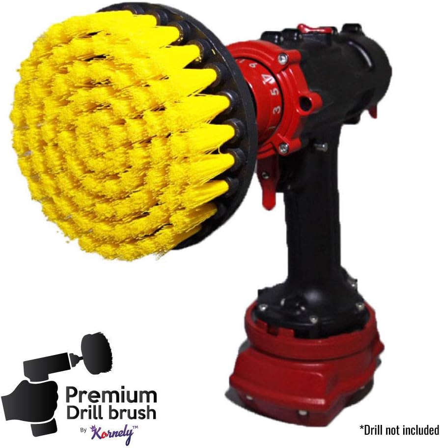 Kornely Premium Drill Brush Professional – Medium-Soft 13 cm Yellow | Scratch-Free Cleaning Brush for Tile, Grout, Bathtub, Shower, Fibreglass and Ceramic Surfaces