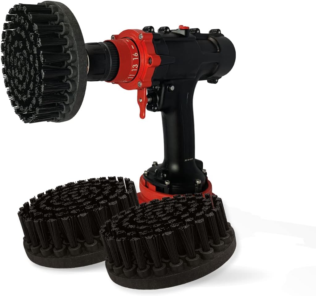 Kornely Premium Drill Brush Professional – Ultra-Stiff 13 cm Black Set of 3 | Scratch-Free Heavy-Duty Cleaning Brush for Concrete, Brick, Stone, Metal, Garage, BBQ Grills, Rust and Construction Tools