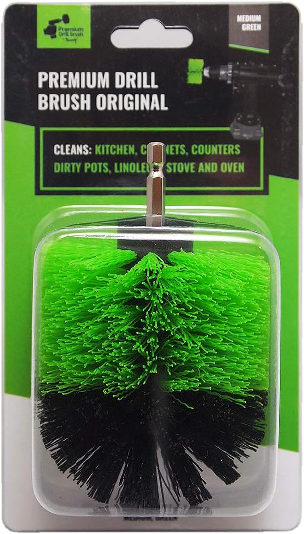 Kornely Premium Drill Brush Professional – Medium-Stiff 8.5 cm Green | Scratch-Free Kitchen Cleaning Brush for Ovens, Hobs, Worktops, Floor Tiles, Linoleum, Cupboard Doors and Greasy Cookware