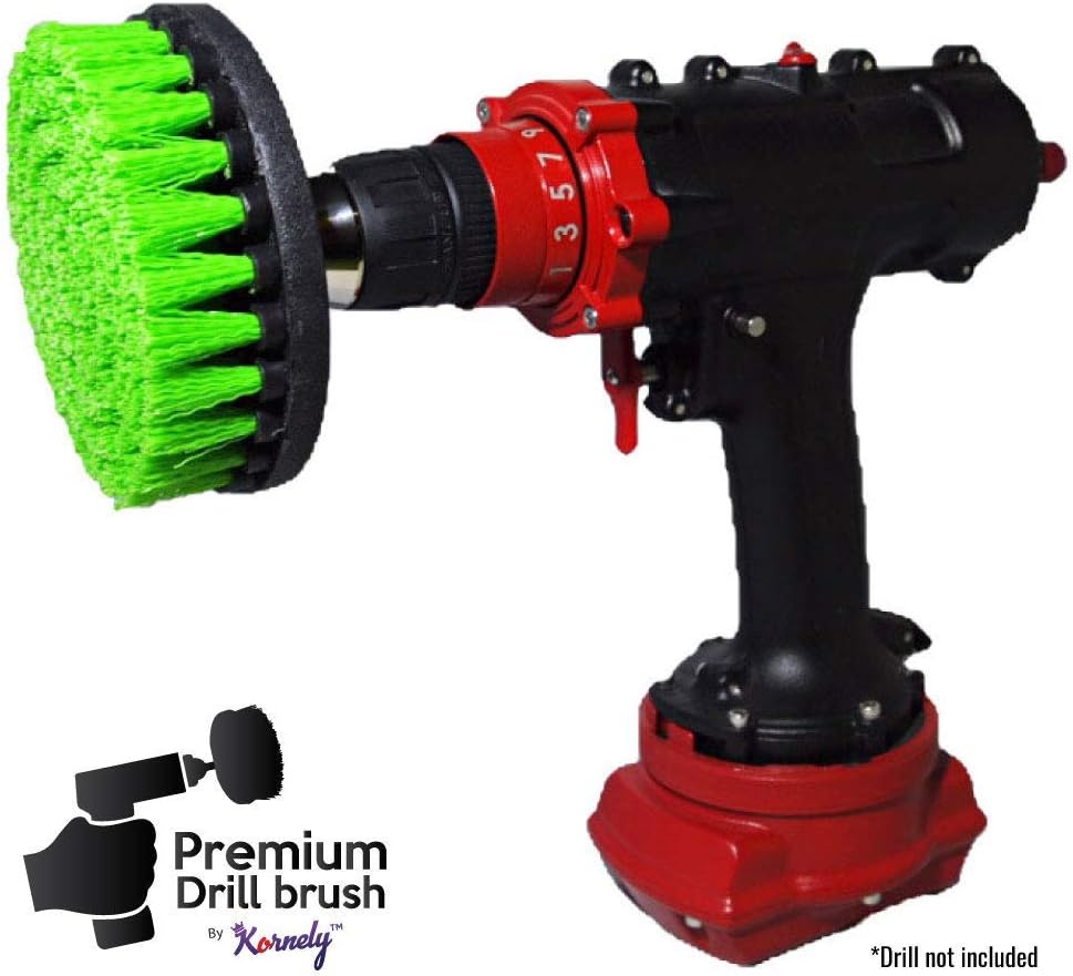 Kornely Premium Drill Brush Professional – Medium-Stiff 13 cm Green | Scratch-Free Kitchen Cleaning Brush for Ovens, Hobs, Worktops, Floor Tiles, Linoleum, Cupboard Doors and Greasy Cookware