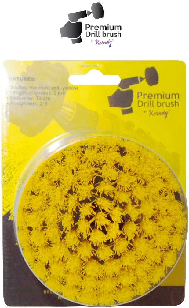 Kornely Premium Drill Brush Professional – Medium-Soft 13 cm Yellow | Scratch-Free Cleaning Brush for Tile, Grout, Bathtub, Shower, Fibreglass and Ceramic Surfaces