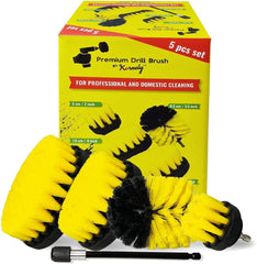 Kornely Premium Drill Brush Professional – Medium-Soft 5-Piece Kit (13/10 / 8.5/5 cm Brushes + 15 cm Extension) | Scratch-Free Cleaning Brush for Tile, Grout, Bath, Shower, Fibreglass, Ceramic