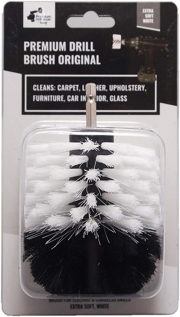 Kornely Premium Drill Brush Professional – Extra-Soft 8.5 cm White | Scratch-Free Cleaning Brush for Carpet, Upholstery, Leather Seats, Glass, Furniture and Car Interior