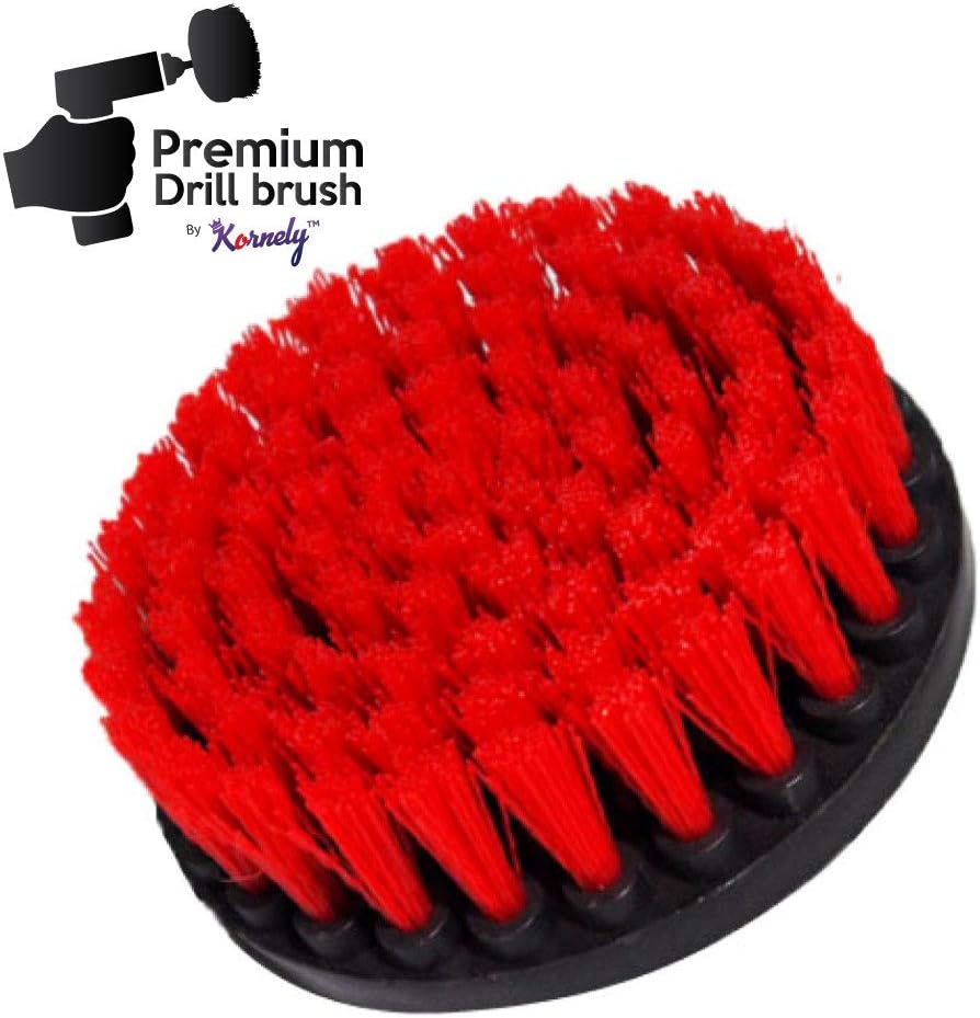 Kornely Premium Drill Brush Professional – Stiff 13 cm Red | Scratch-Free Outdoor Cleaning Brush for Patio Bricks, Decking, Garden Tools, Lawn Mowers, Bicycles, Car Wheels, Pool Tiles and Boat Hulls