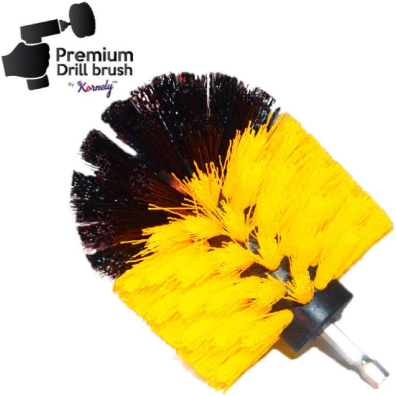 Kornely Premium Drill Brush Professional – Medium-Soft 8.5 cm Yellow | Scratch-Free Cleaning Brush for Tile, Grout, Bathtub, Shower, Fibreglass and Ceramic Surfaces