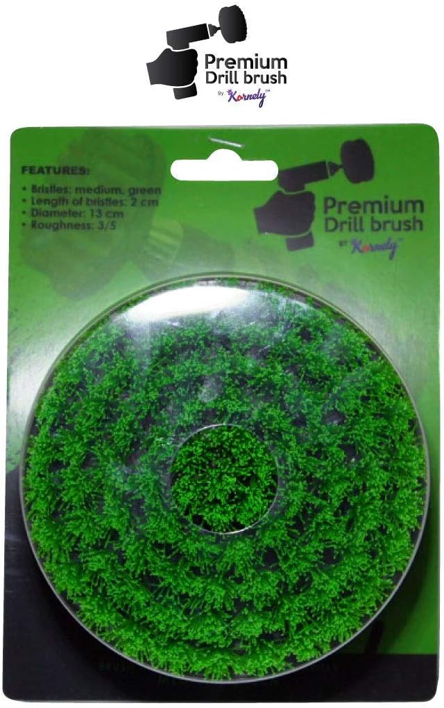 Kornely Premium Drill Brush Professional – Medium-Stiff 13 cm Green | Scratch-Free Kitchen Cleaning Brush for Ovens, Hobs, Worktops, Floor Tiles, Linoleum, Cupboard Doors and Greasy Cookware